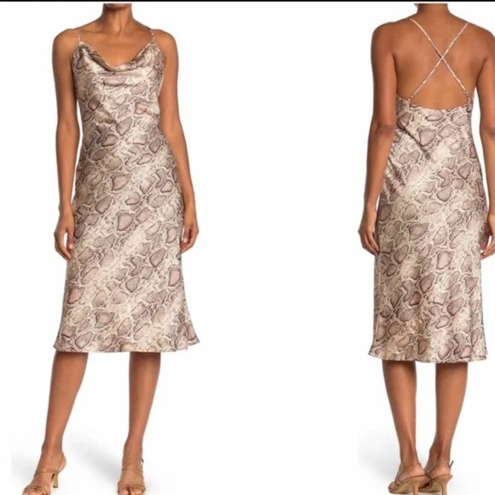 RARE LOVESTITCH NWT Python Cowl Neck Midi Slip Dress in Green—S